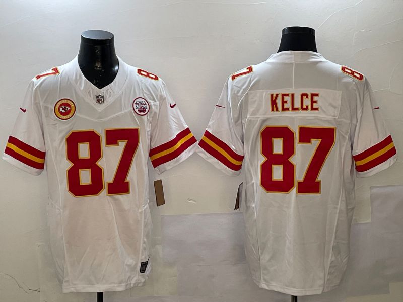 Men Kansas City Chiefs 87 Kelce White Three generations 2025 Nike Vapor Limited NFL Jersey style 7